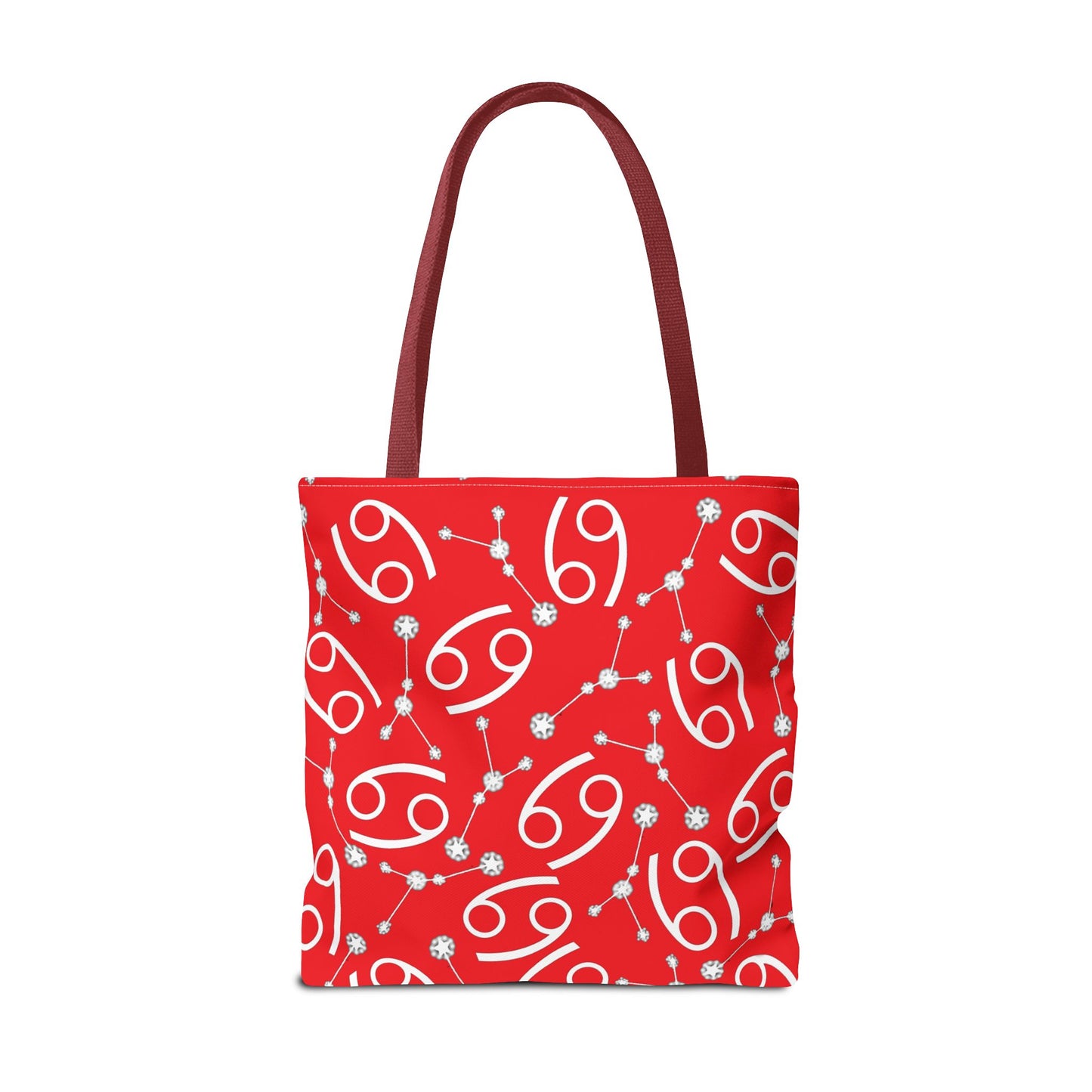 Tote Bag, Cancer Zodiac Sign, AOP, (Red, White)
