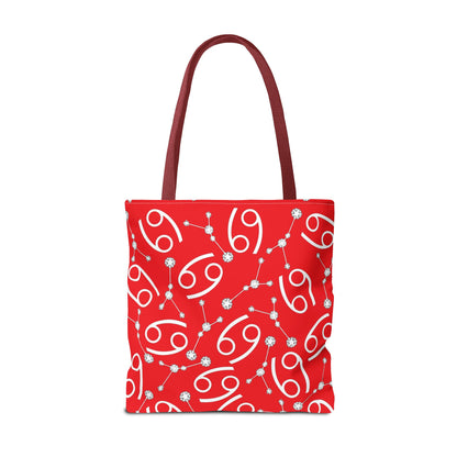 Tote Bag, Cancer Zodiac Sign, AOP, (Red, White)
