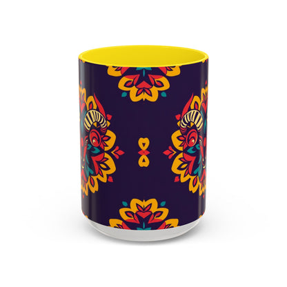 Accent Coffee Mug, Taurus, Zodiac v4. Flower Pattern, (11, 15oz)