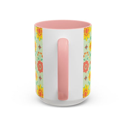 Accent Coffee Mug, Leo, Zodiac v2, Flower Pattern, (11, 15oz)