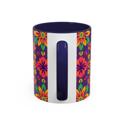 Accent Coffee Mug, Aquarius, Zodiac v2, Flower Pattern, (11, 15oz)