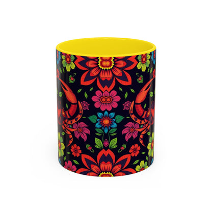 Accent Coffee Mug, Cancer, Zodiac v4, Flower Pattern, (11, 15oz)