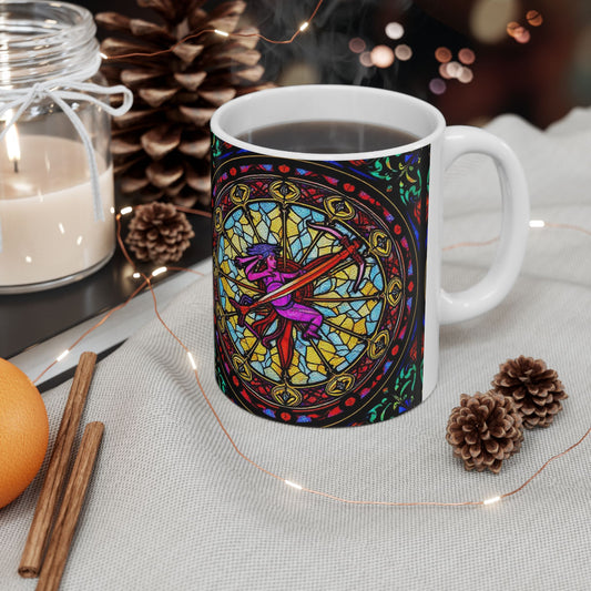 Ceramic Mug, (11oz, 15oz), Ceramic Coffee Mug, AOP, Glass Design, Sagittarius Zodiac
