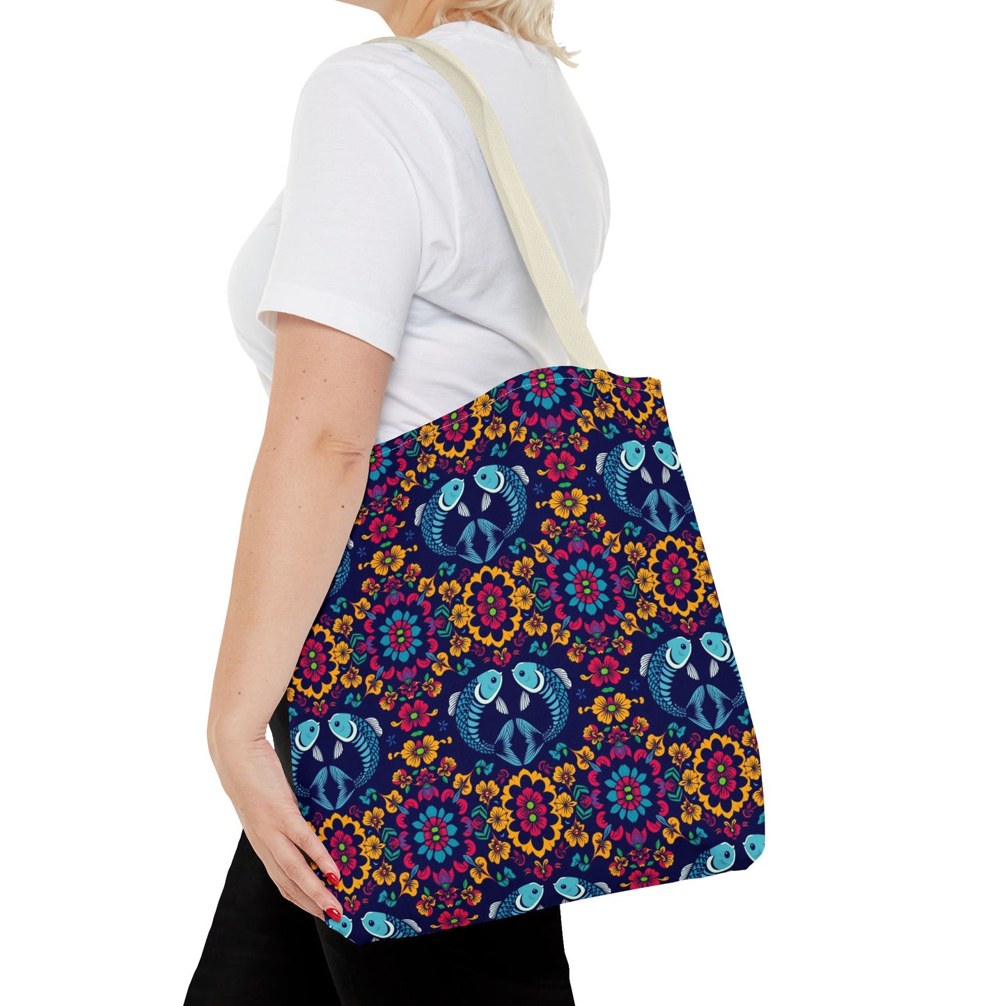 Tote Bag, (AOP), Pisces, Zodiac v3, Flower Pattern