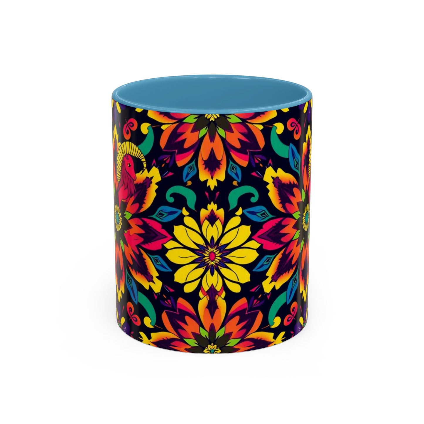 Accent Coffee Mug, Capricorn, Zodiac v4, Flower Pattern, (11, 15oz)