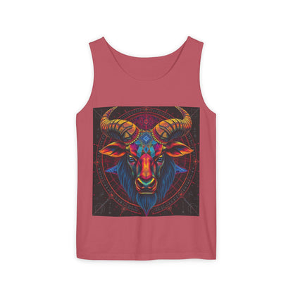Unisex Garment-Dyed, Tank Top, Taurus Design, Pop Art v1, 100% US cotton