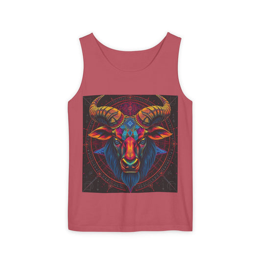Unisex Garment-Dyed, Tank Top, Taurus Design, Pop Art v1, 100% US cotton