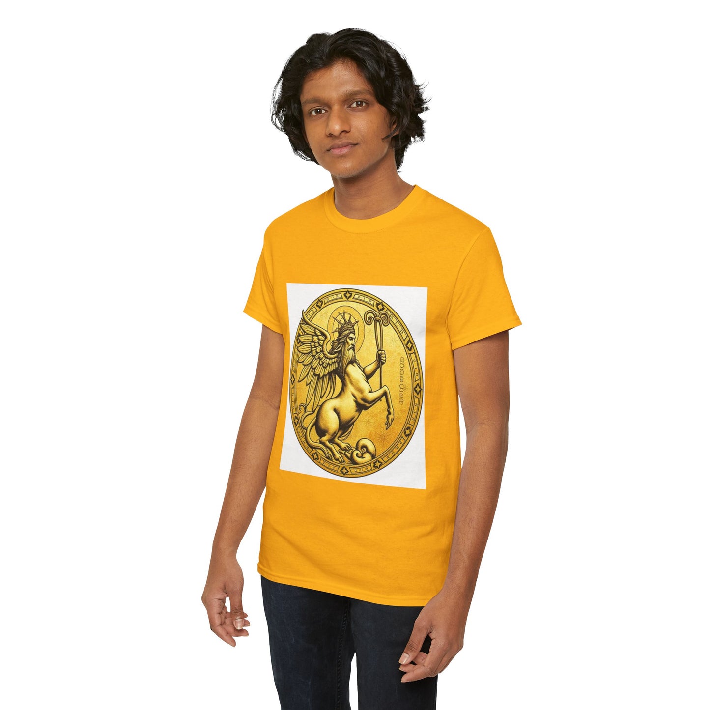 Unisex Heavy Cotton T-Shirt, Golden Angel Coin, Virgo Zodiac Design