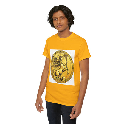 Unisex Heavy Cotton T-Shirt, Golden Angel Coin, Virgo Zodiac Design