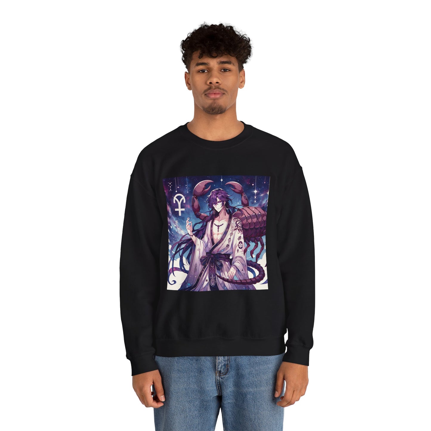 Unisex Heavy Blend™ Crewneck Sweatshirt, Scorpio Zodiac Design, purple scorpion anime