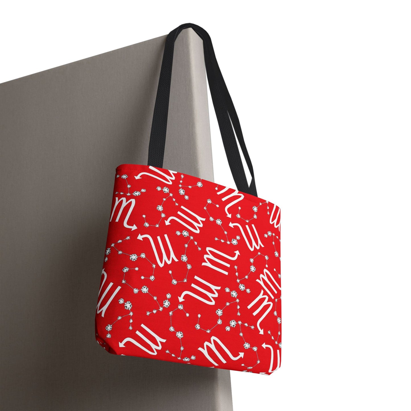 Tote Bag, Scorpio Zodiac Sign, AOP, (Red, White)