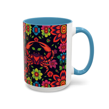 Accent Coffee Mug, Cancer, Zodiac v4, Flower Pattern, (11, 15oz)
