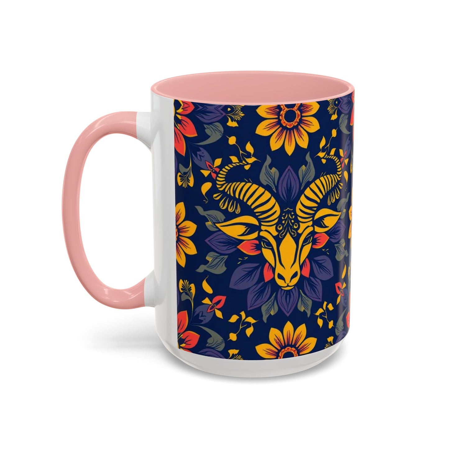 Accent Coffee Mug, Taurus, Zodiac v1. Flower Pattern, (11, 15oz)