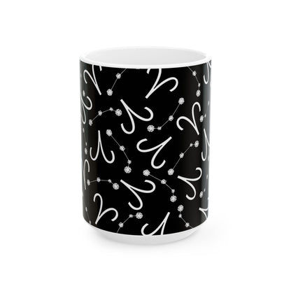 Ceramic Mug, (11oz, 15oz), Ceramic Coffee Mug, Black AOP, Aries Zodiac Design