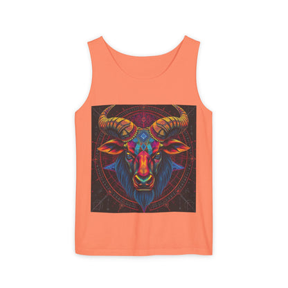Unisex Garment-Dyed, Tank Top, Taurus Design, Pop Art v1, 100% US cotton