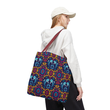 Tote Bag, (AOP), Pisces, Zodiac v3, Flower Pattern
