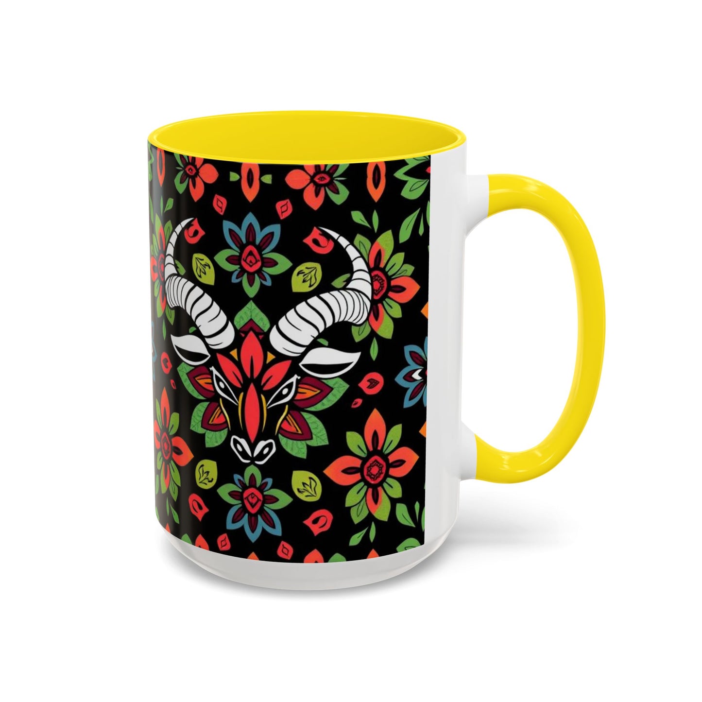 Accent Coffee Mug, Taurus, Zodiac v2. Flower Pattern, (11, 15oz)