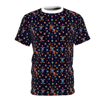 Unisex Cut & Sew T-Shirt, (AOP), Capricorn, Zodiac v2, Jewels Pattern