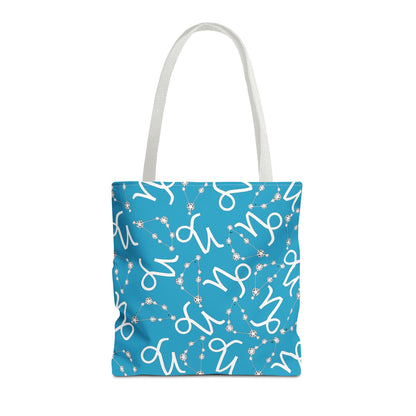 Tote Bag, Capricorn Zodiac Sign, AOP, (Turquoise, White)