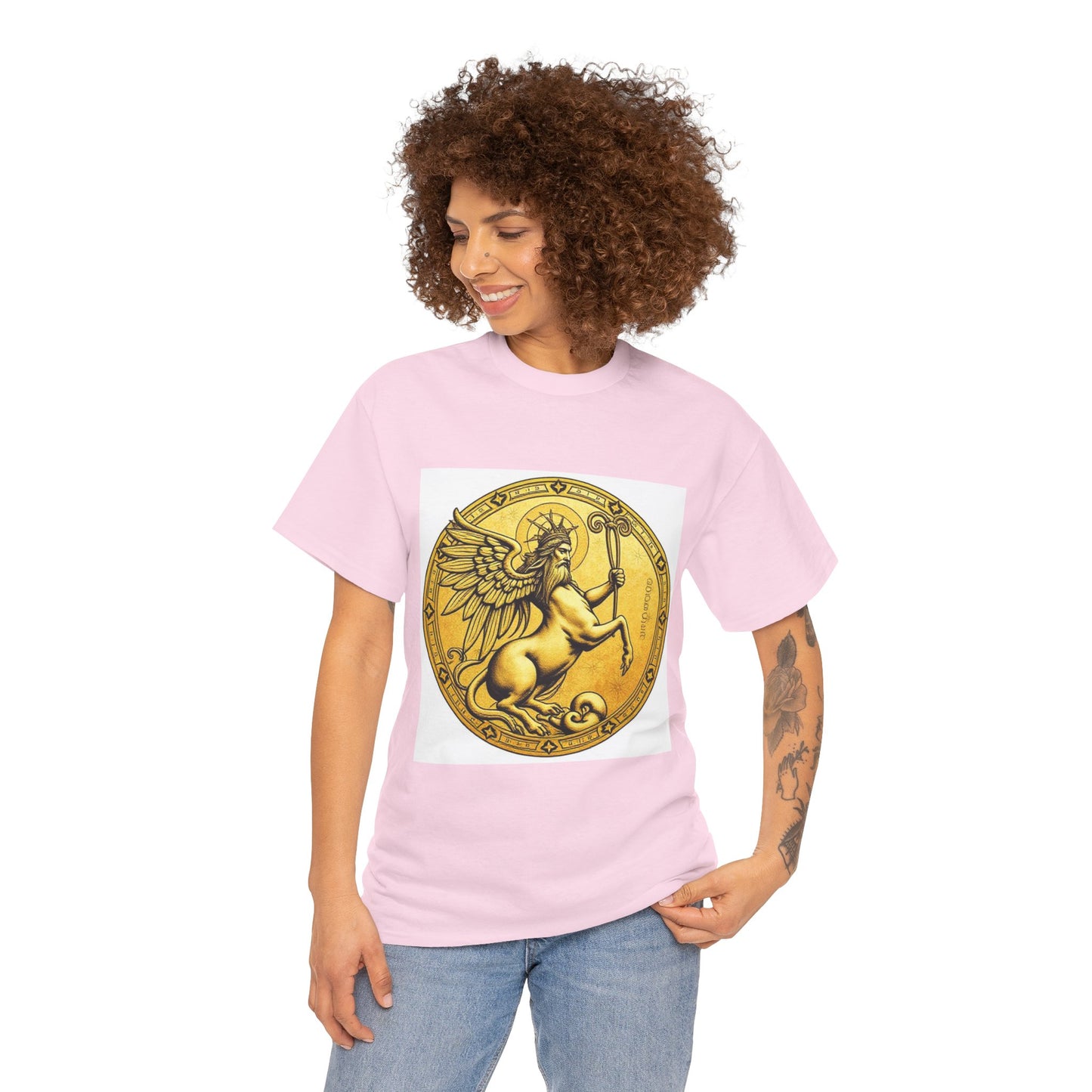 Unisex Heavy Cotton T-Shirt, Golden Angel Coin v1, Virgo Zodiac Design