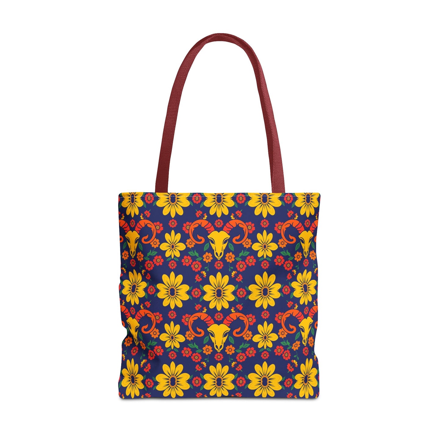 Tote Bag, (AOP), Aries, Zodiac v5, Flower Pattern