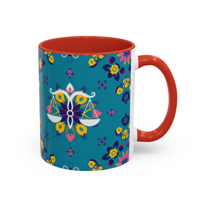 Accent Coffee Mug, Libra, Zodiac v2, Flower Pattern, (11, 15oz)