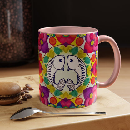 Accent Coffee Mug, Pisces, Zodiac v4, Flower Pattern, (11, 15oz)