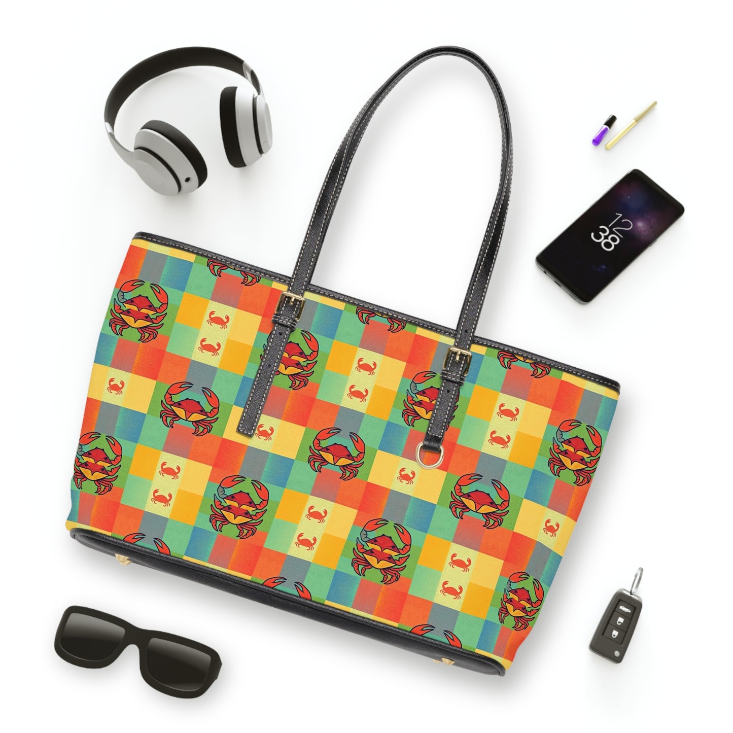 Leather Shoulder Bag, Cancer, Zodiac v2, Shapes Pattern