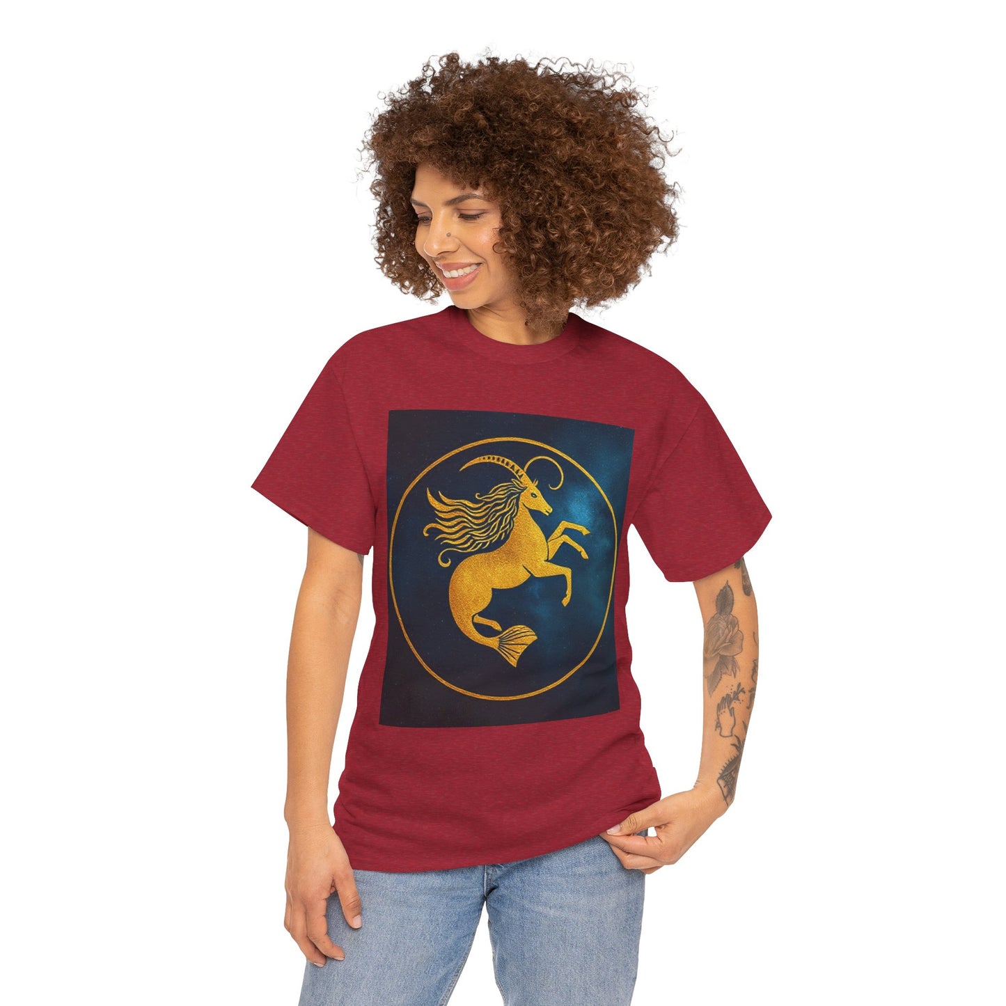 Unisex Heavy Cotton T-Shirt, Capricorn Animal v3, Symbol, Zodiac Design