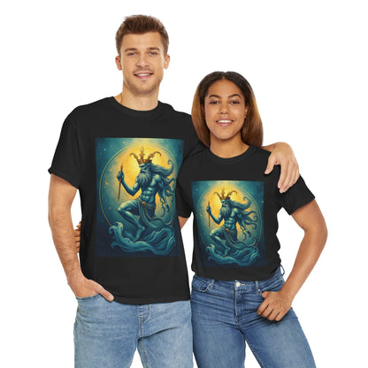 Unisex Heavy Cotton T-Shirt, Aquarius God 1, Zodiac Design