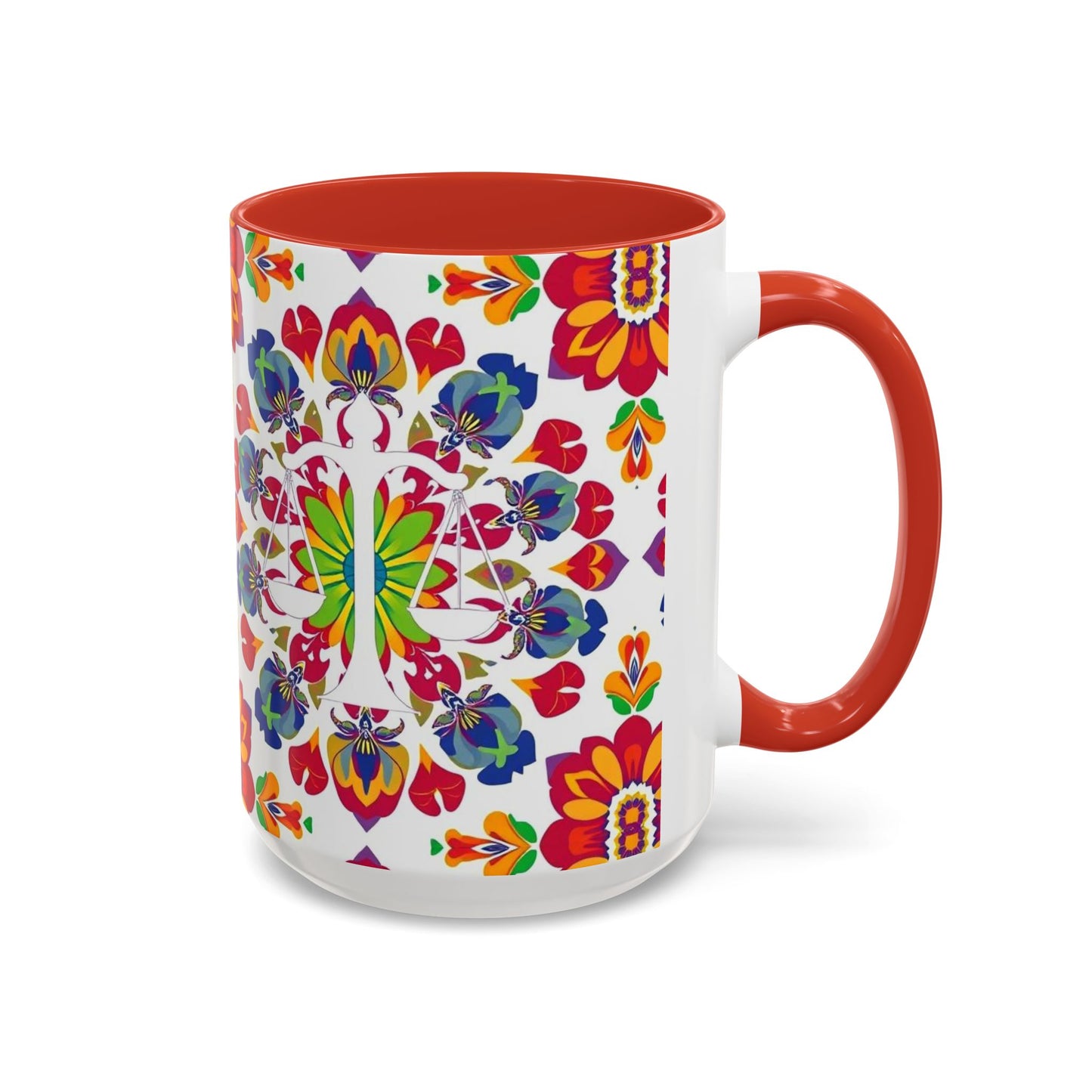 Accent Coffee Mug, Libra, Zodiac v1, Flower Pattern, (11, 15oz)