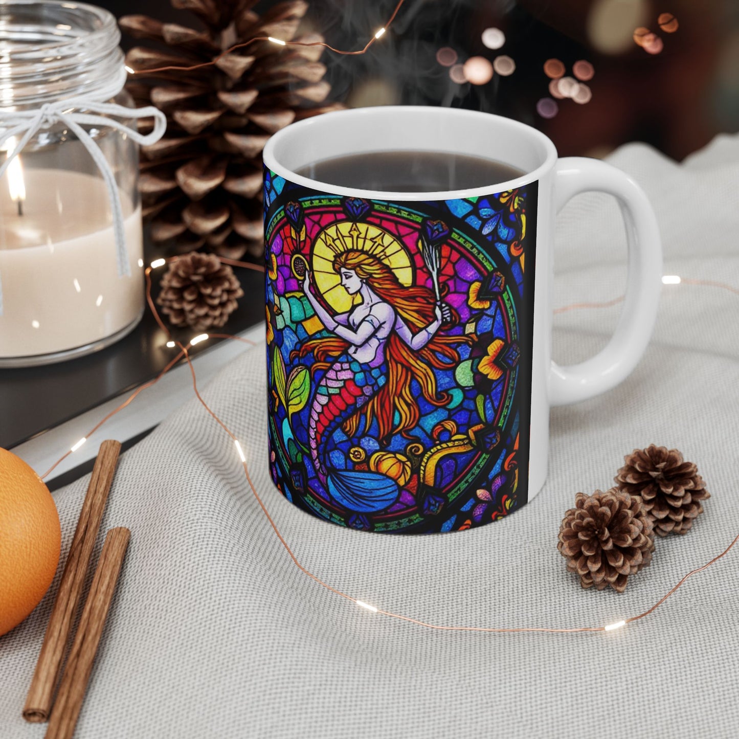 Ceramic Mug, (11oz, 15oz), Ceramic Coffee Mug, AOP, Glass Design, Aquarius Zodiac