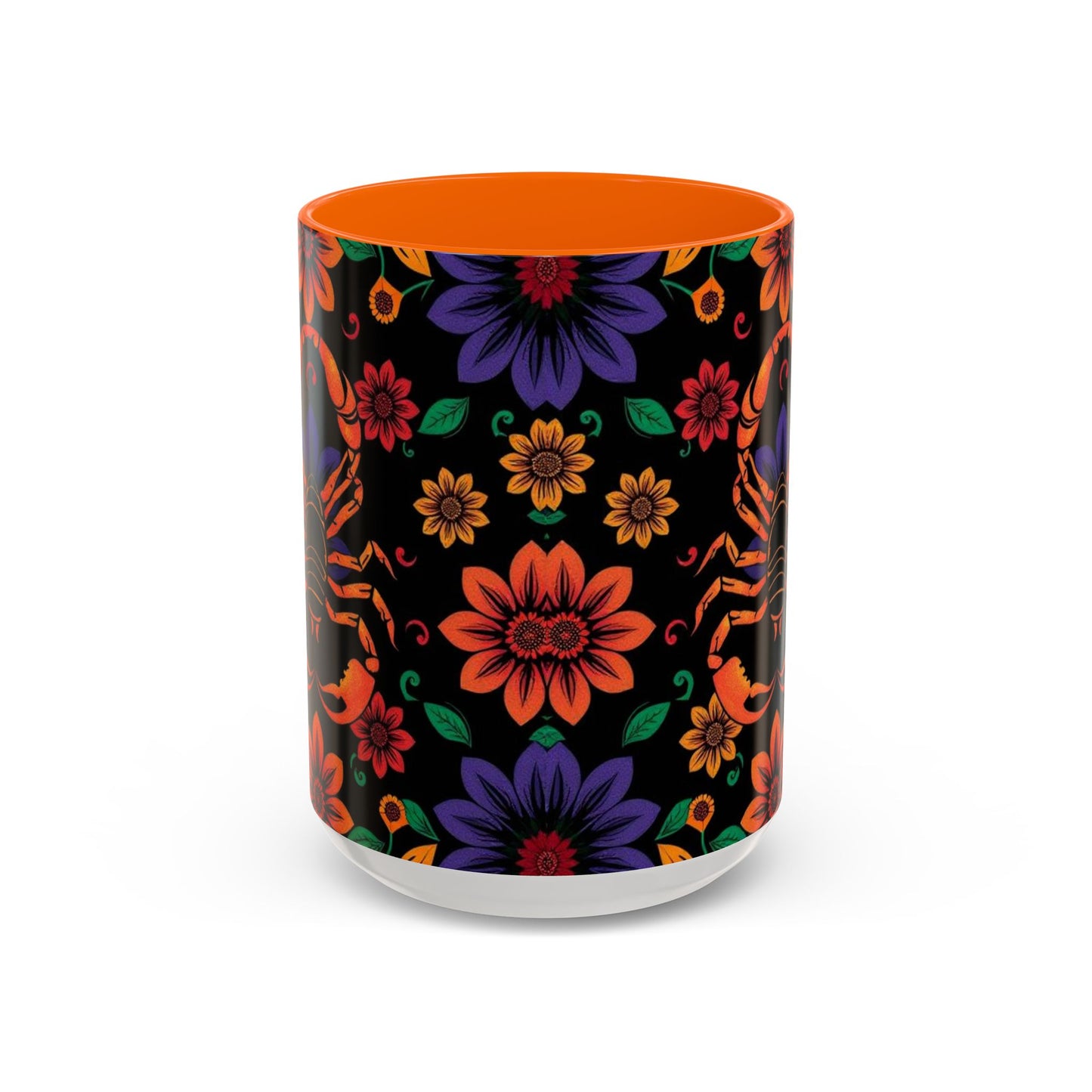 Accent Coffee Mug, Scorpio, Zodiac. Flower Pattern, (11, 15oz)