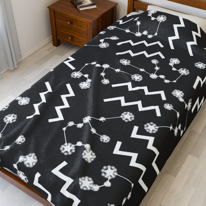 Velveteen Plush Blanket, Aquarius Zodiac Sign, Constellation & Symbol, Black, 100% polyester