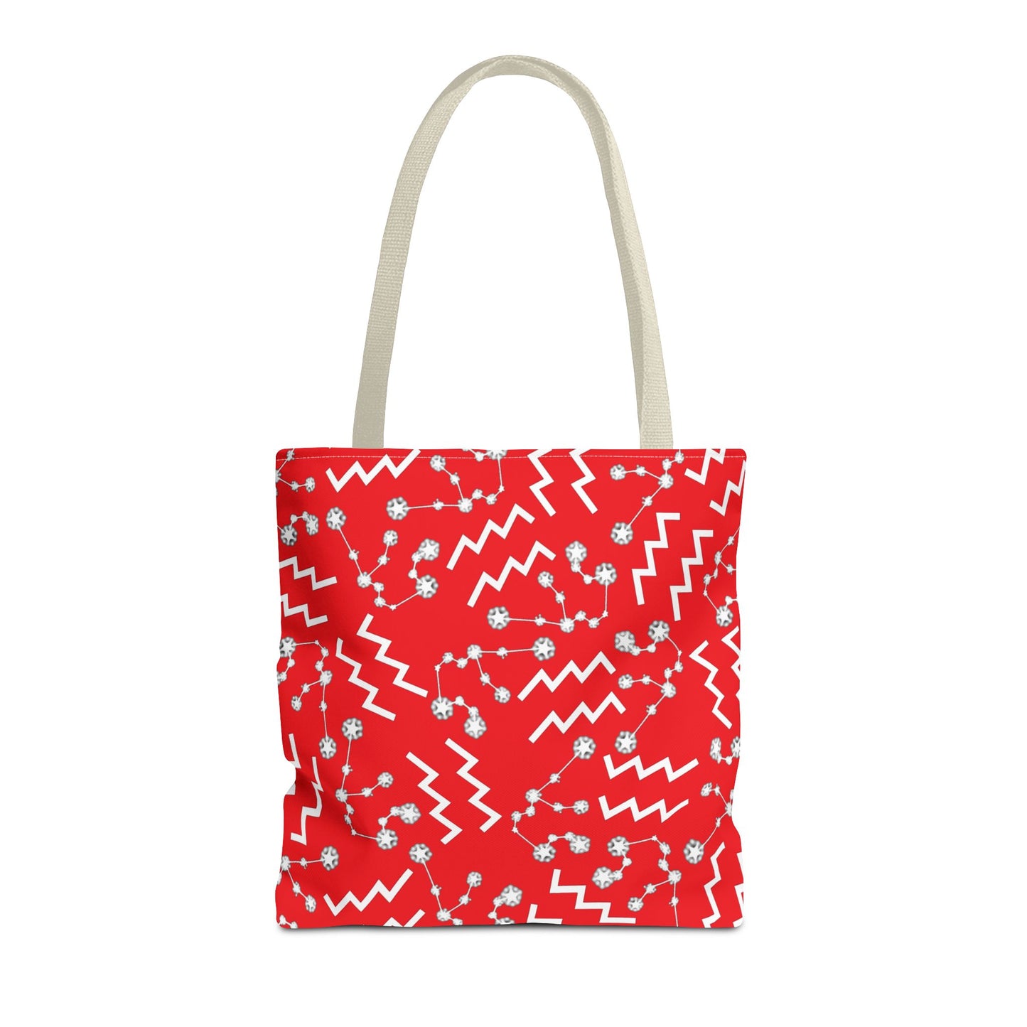 Tote Bag, Aquarius Zodiac Sign, AOP, (Red, White)