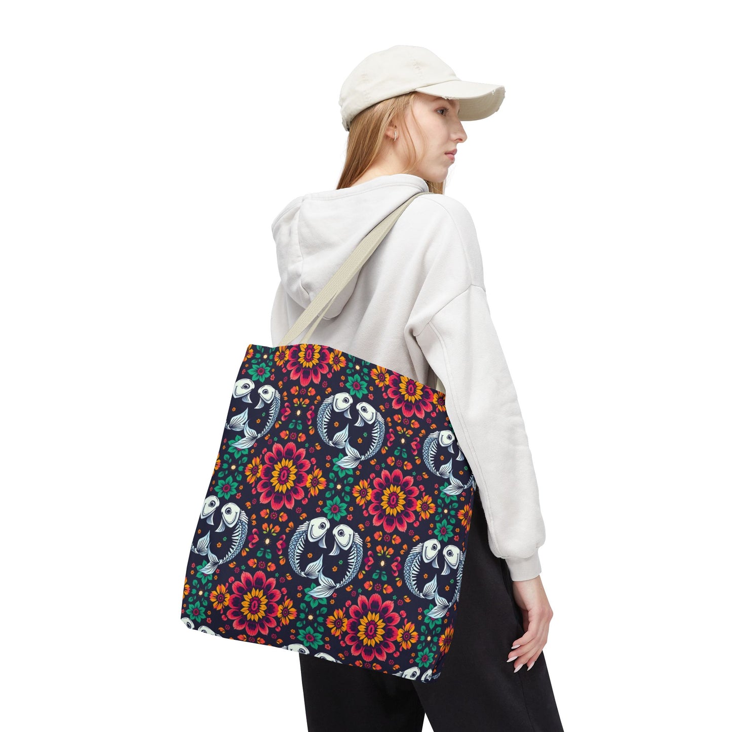 Tote Bag (AOP), Pisces, Zodiac v1, Flower Pattern