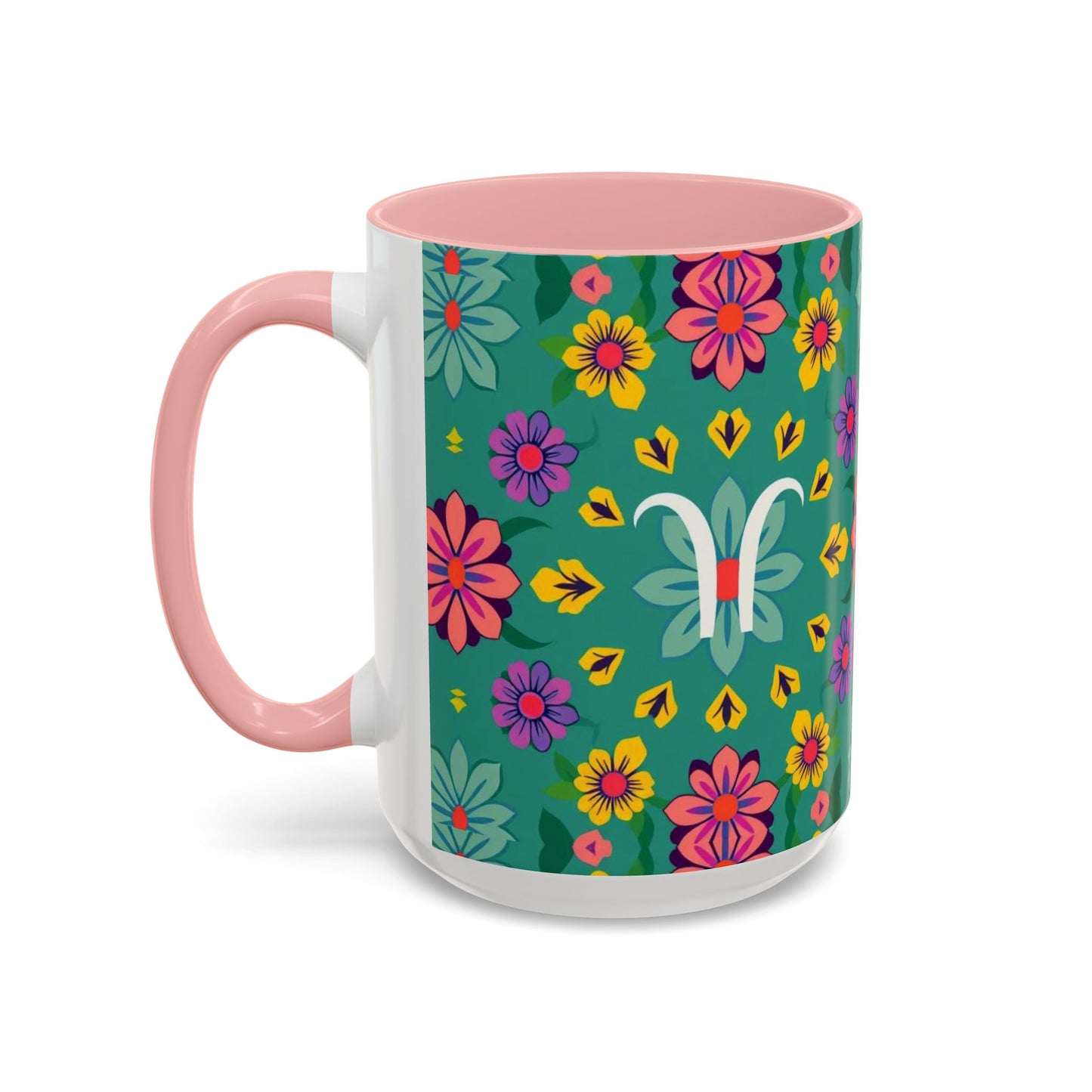 Accent Coffee Mug, Aquarius, Zodiac v3, Flower Pattern, (11, 15oz)