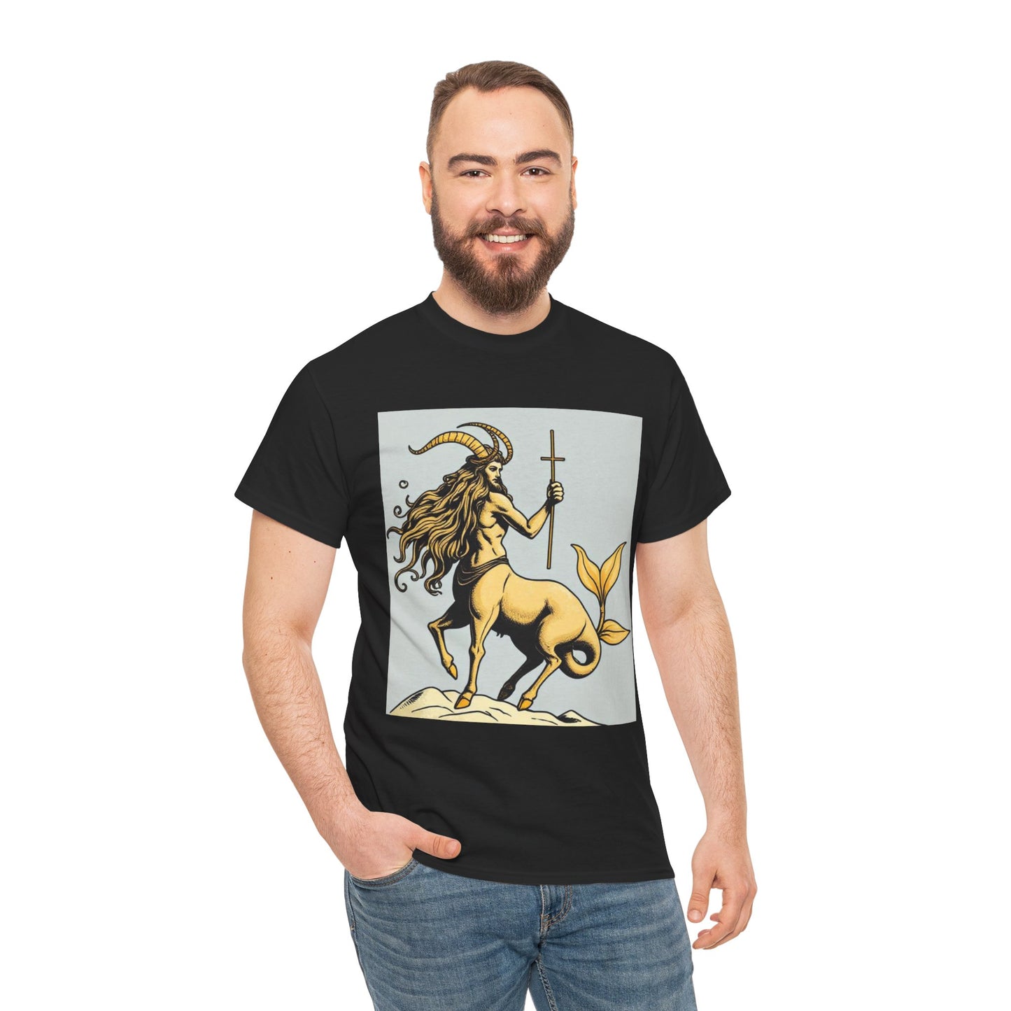 Unisex Heavy Cotton T-Shirt, Capricorn God v2, Zodiac Design