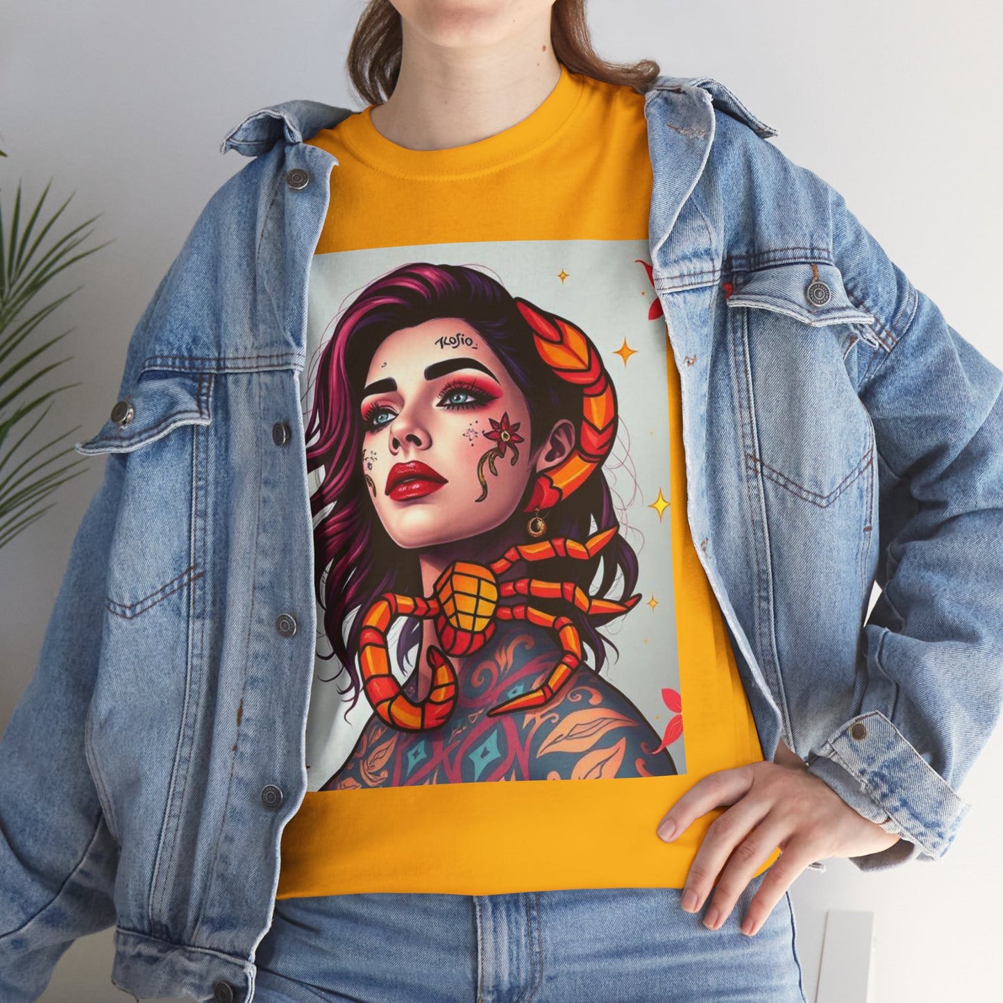 Unisex Heavy Cotton T-Shirt, Scorpio, Zodiac v3, Sexy Art