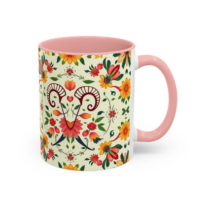 Accent Coffee Mug, Aries, Zodiac, Flower Pattern, (11, 15oz)