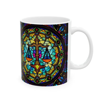 Ceramic Mug, (11oz, 15oz), Ceramic Coffee Mug, AOP, Glass Design v1, Libra Zodiac