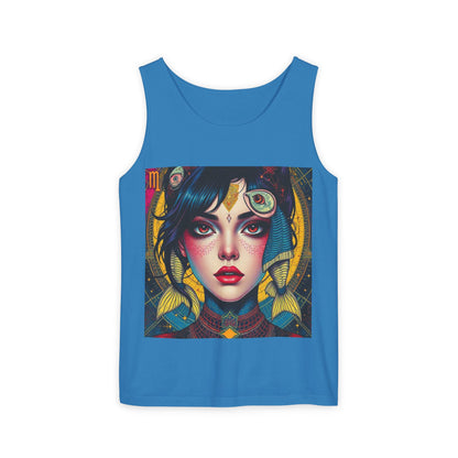 Unisex Garment-Dyed, Tank Top, Pisces Design, Pop Art, 100% US cotton