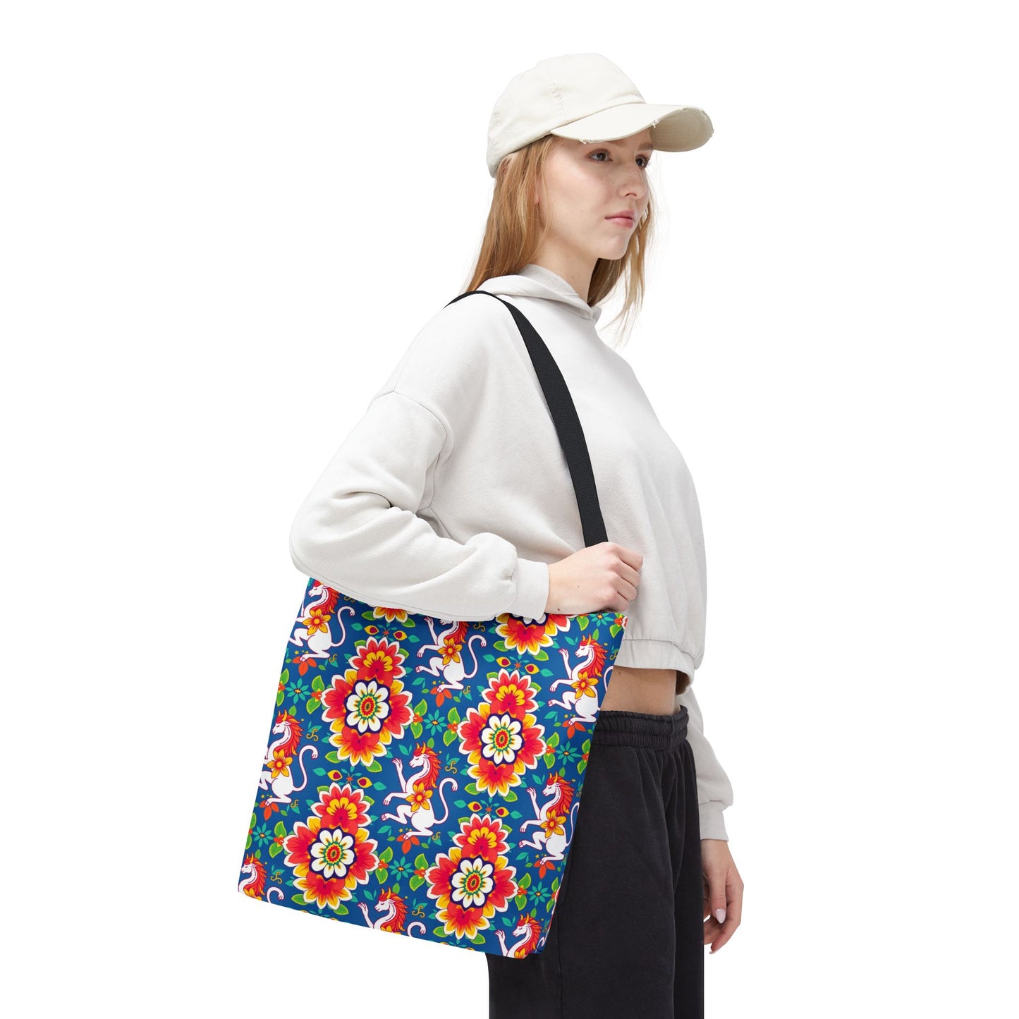 Tote Bag, (AOP), Virgo, Zodiac v2, Flower Pattern