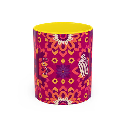 Accent Coffee Mug, Gemini, Zodiac v1, Flower Pattern, (11, 15oz)
