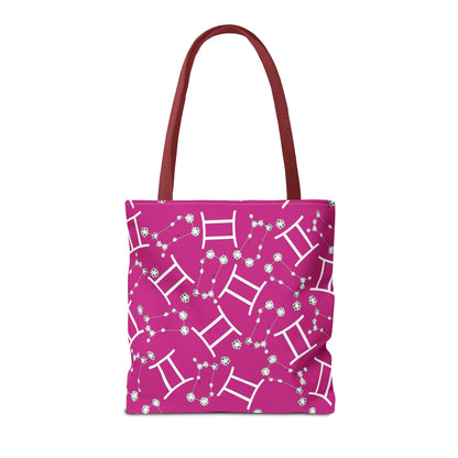 Tote Bag, Gemini Zodiac Sign, AOP, (Pink, White)