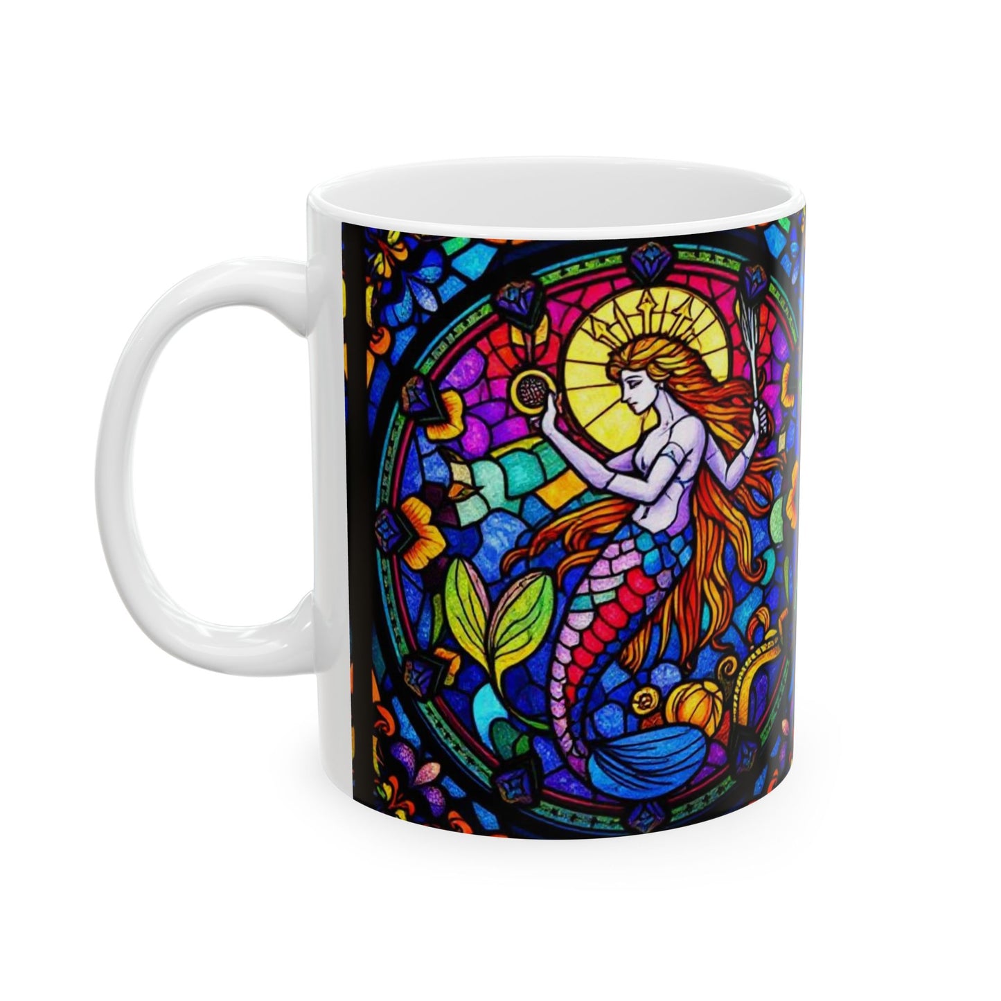 Ceramic Mug, (11oz, 15oz), Ceramic Coffee Mug, AOP, Glass Design, Aquarius Zodiac