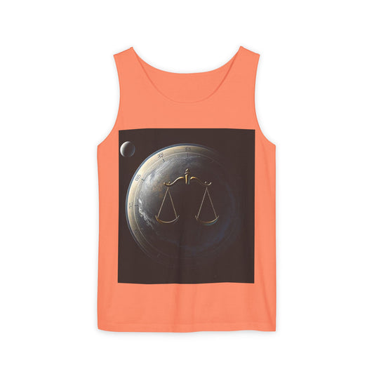 Unisex Garment-Dyed, Tank Top, Libra Design, Space Scale v1, 100% US cotton