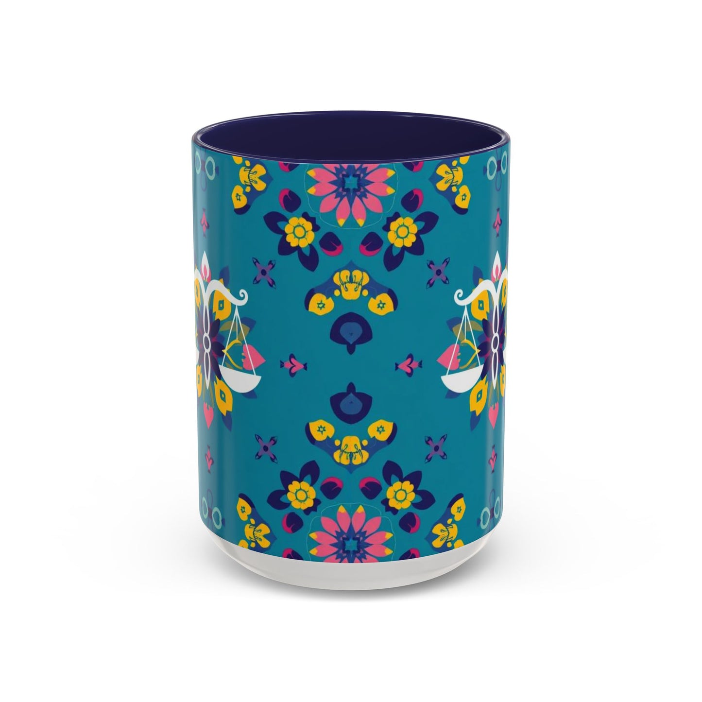 Accent Coffee Mug, Libra, Zodiac v2, Flower Pattern, (11, 15oz)