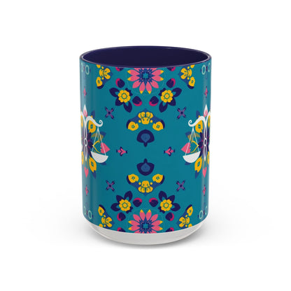 Accent Coffee Mug, Libra, Zodiac v2, Flower Pattern, (11, 15oz)