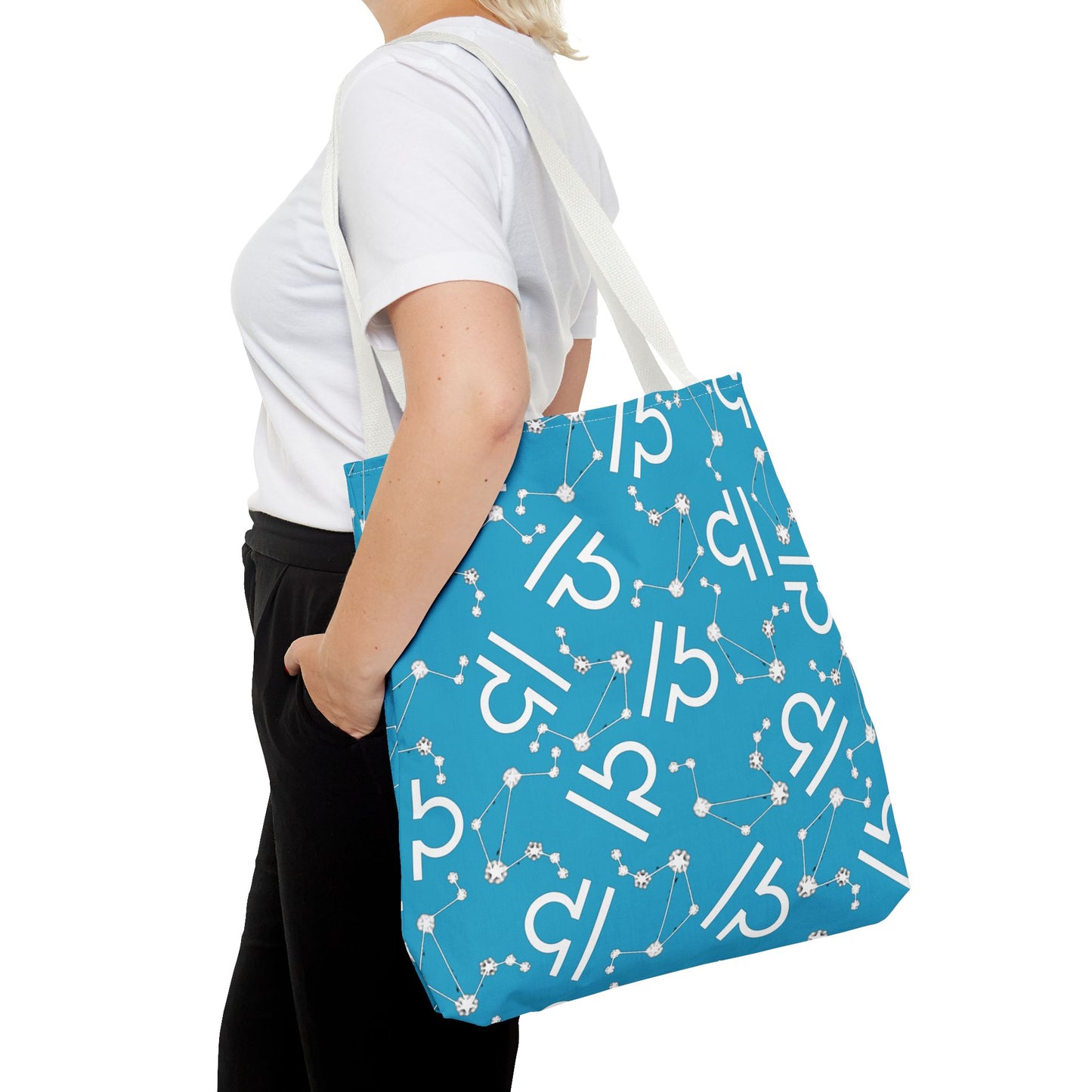 Tote Bag, Libra Zodiac Sign, AOP, (Turquoise, White)